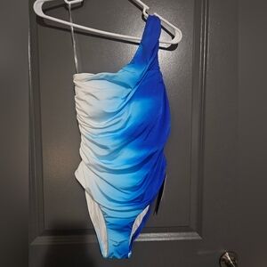 La Blanca Blue and White One-Shoulder One Piece Swimsuit